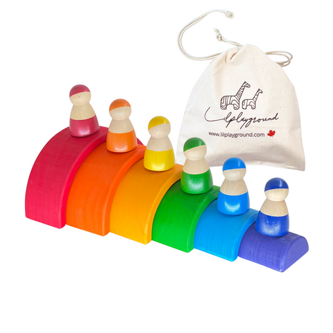 Lilplayground 6 piece Rainbow Building Blocks and Peg Dolls