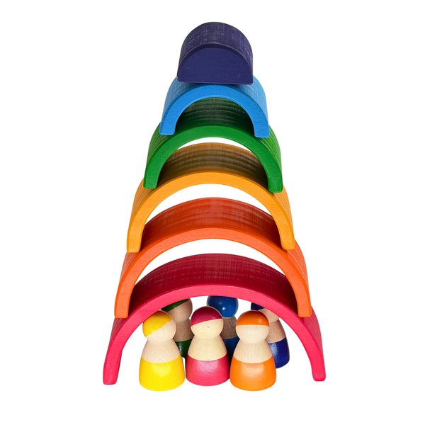 Lilplayground 6 piece Rainbow Building Blocks and Peg Dolls