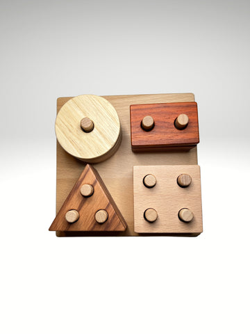LilPlayground Wooden Basic Shapes Sorting Stacking Toy | Sorting Skills | Counting Skills | Dexterity | Hand-eye Coordination