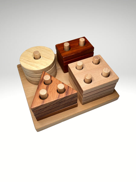 LilPlayground Wooden Basic Shapes Sorting Stacking Toy | Sorting Skills | Counting Skills | Dexterity | Hand-eye Coordination