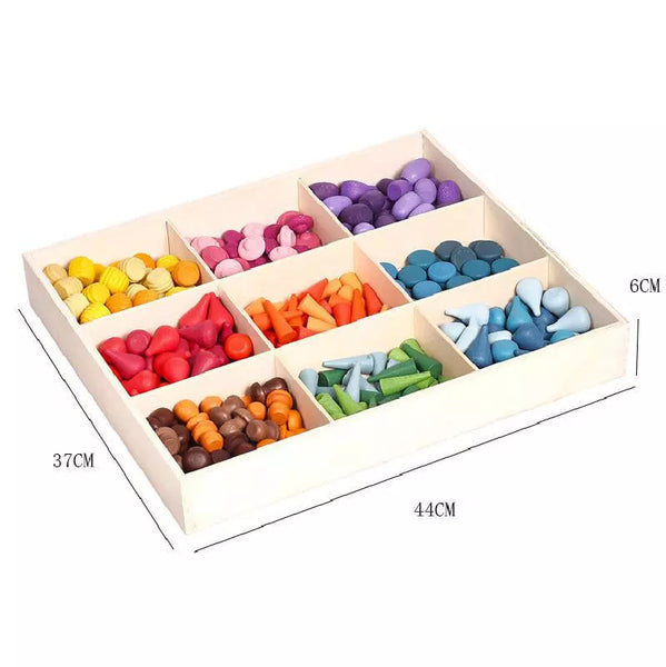 Lil'Playground Colourful Wooden Loose Parts with 10 Recipe Activity Cards